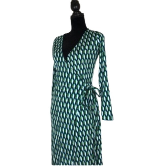 Diane Von Furstenberg x Target Wrap Dress Women’s XS Blue Green White Geometric - Picture 14 of 16